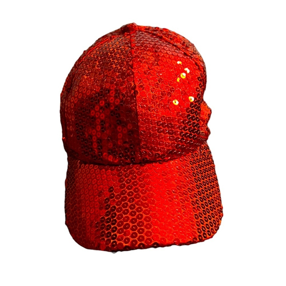 Big Girls Red Sequin Baseball Cap, Adjustable back, One size fits all.​​
